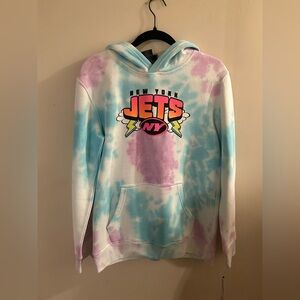 NWT NFL Team Apparel NY Jets Yth Large 14-16 Tye Dye 90s Style Hoodie Sweatshirt